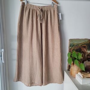 CeCe Beige/White Striped Wide-Leg Pants Size L